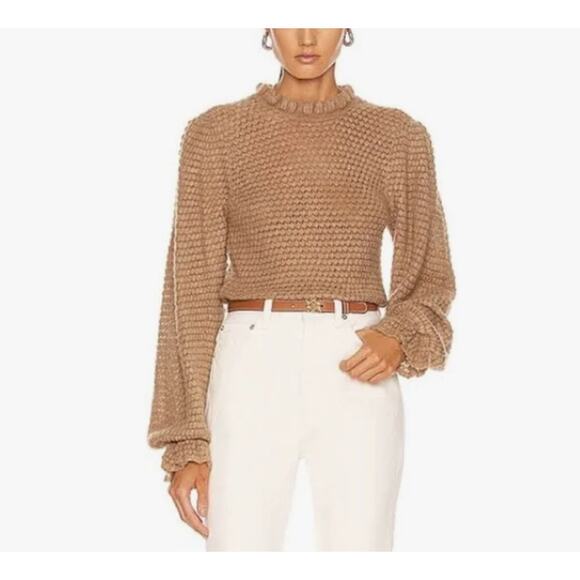 Ulla Johnson Laila Ruffle Textured Alpaca Merino Wool Knit Camel Sweater Sz P/XS - Picture 1 of 11